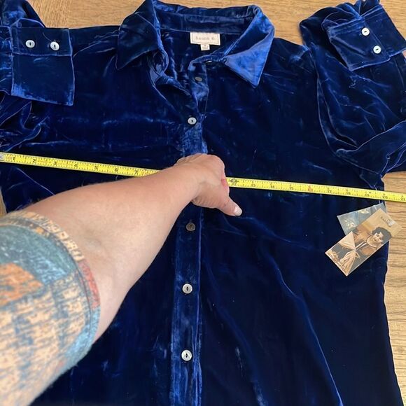 HANNA G. DESIGNED BY ARLEEN BOWMAN. RICH BLUE VELVET BUTTON BLOUSE. NEW… - Picture 7 of 13